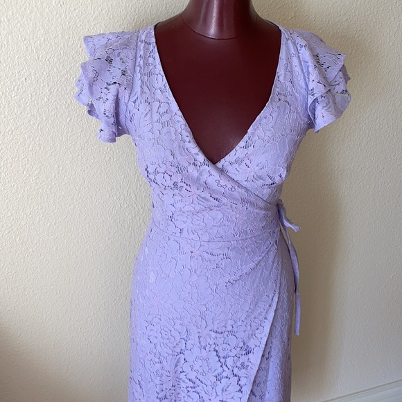 Ali&Jay Lace Ruffle Sleeve Wrap Midi Dress Lavender size Small - Picture 2 of 8